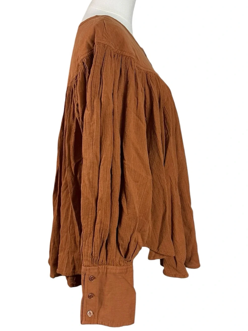 Free People Bohemian Billowy Malibu Crinkle Top Autumnal Fall Brown Size Large
